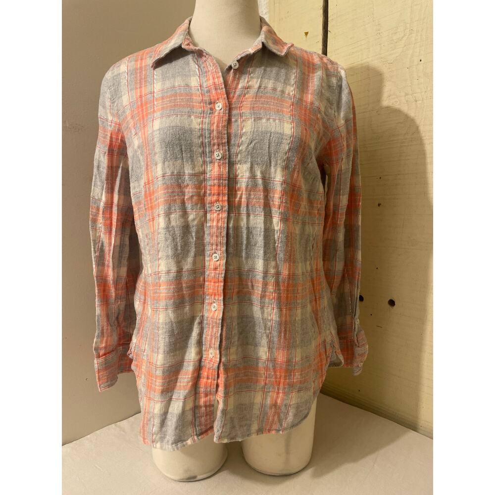 Talbot's Womens Medium Lightweight Cotton Flannel Plaid Button Down Shirt